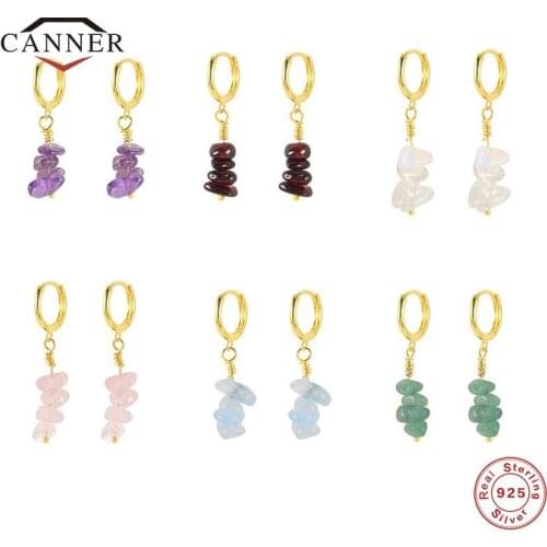 CANNER Real 925 Sterling Silver Colored Natural Stone Pendant Dangle Earrings for Women Piercing Circle Drop Earring Jewelry
