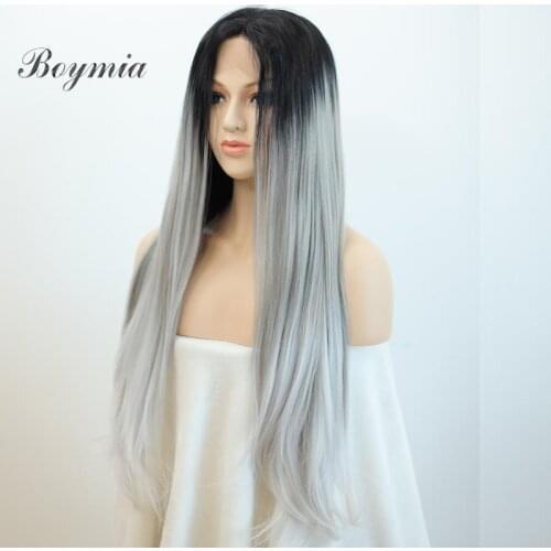 Boymia Fiber Front Lace Wigs Gradient Wig Long Straight Hair Female Synthetic Wig Hair