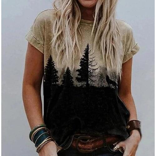 T-shirt Printed Loose Women Round Neck Heart Blouse for Daily Wear