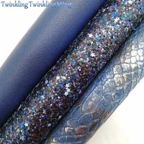 BLUE Glitter Fabirc, Faux Leather Fabric, Snake Synthetic Leather Fabric Sheets For Bow A4 21x29CM Twinkling Ming XM639