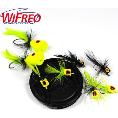 Wifreo 10pcs Popper Fly Chartreuse Color Floating Poppers Fly Fishing Lure for Bass Trout