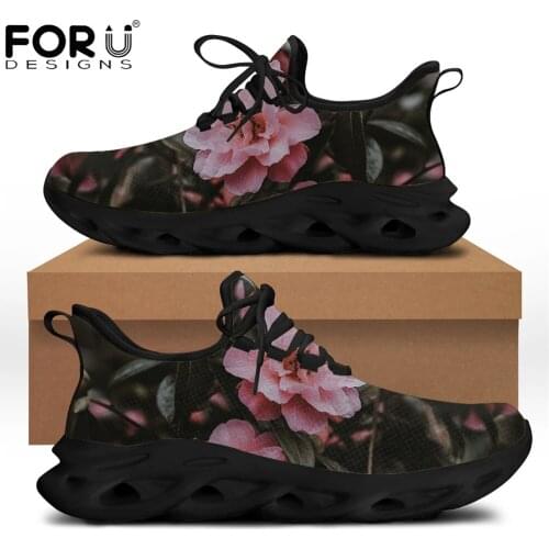 FORUDESIGNS Beauty Flower Pattern Flats Casual Shoes Women Hard-Wearing Lace-up Female Footwear Comfortable Lightweight Sneakers
