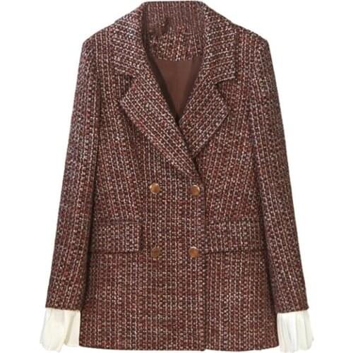 French style small fragrance wool tweed blazer women double breasted elegant small suit