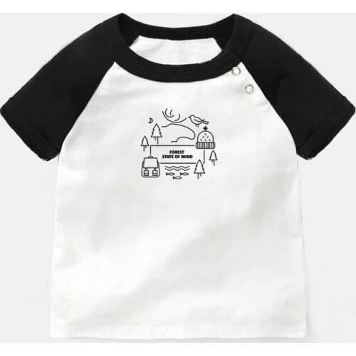 Forest State of Mind Winter Wolf Design Newborn Baby T-shirts Toddler Graphic Raglan Color Short Sleeve Tee Tops