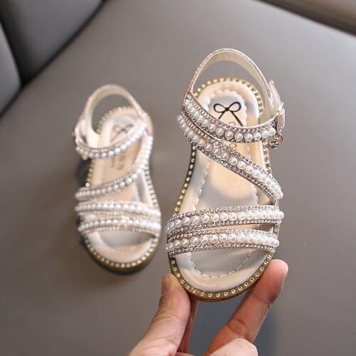 1 2 3 4 5 6 7 8 9 10 11 12 Years Fashion Beaded Children Silver Sport Sandals For Kids Girl Summer Princess Crystal Baby Shoes