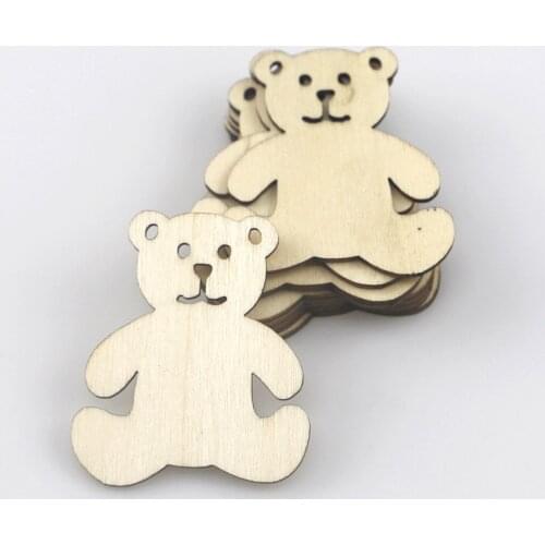 10pcs Wooden Bear Pattern Crafts Wood DIY Crafts Scrapbook for Home Decor Natural Wooden Ornaments Accessories Embellishment
