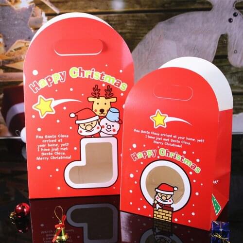 30pcs/lot Christmas Gift Box Apple Gift Box Christmas Decoration For Home Santa Claus Pattern Leather Rope Candy Paper Bag