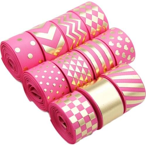 55yards/set Geometric Hot Stamping Grosgrain Ribbon Bundle For Gift Wrapping DIY Sewing Wrapping Bow-knot Crafts Home Packing