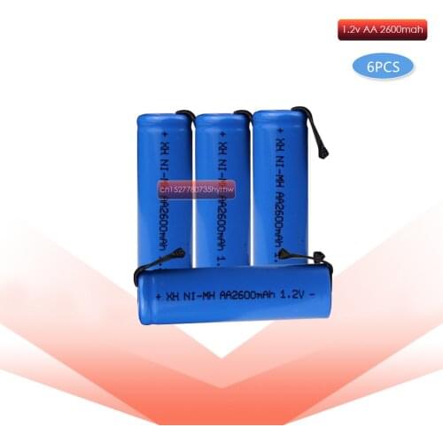 6pc 1.2V AA 2600mah 2A ni-mh rechargeable battery cell blue shell with tabs pins Braun electric shaver toothbrush