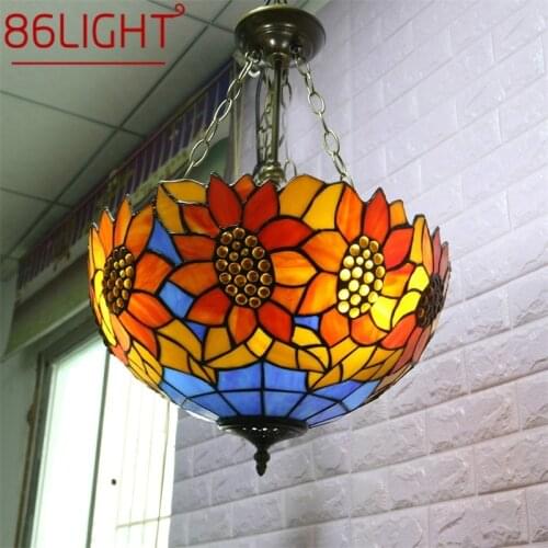 86LIGHT Tiffany Pendant Light Contemporary LED Sunflower Figure Lamp Fixtures For Home Dining Room