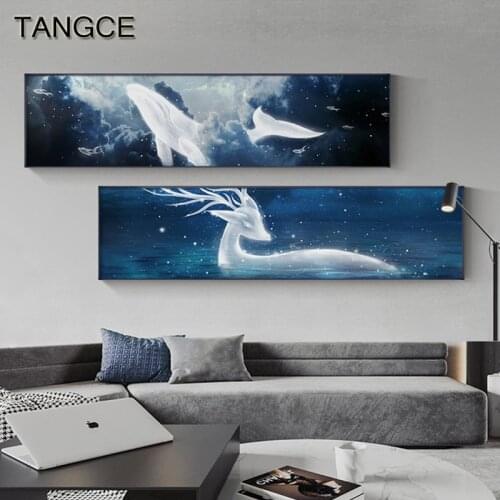 Abstract Milky Way Animal Poster Print Leopard Whale Canvas Painting Banner Wall Pictures for Living Room Lobby Nordic Wall Deco