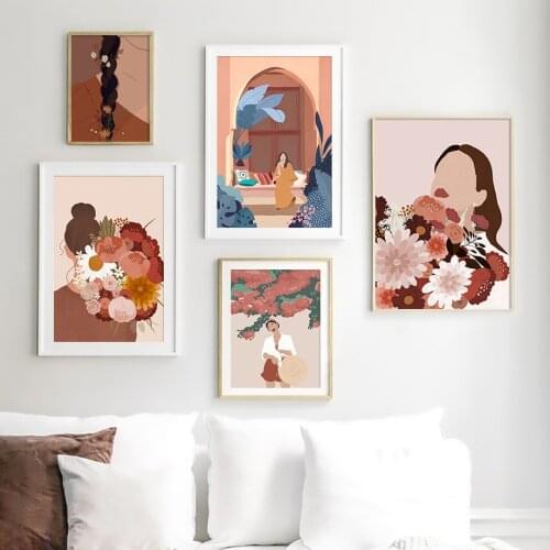 Abstract Figure Wall Art Canvas Painting Nordic Posters And Prints Fashion Vintage Girl Wall Pictures For Home Living Room Decor