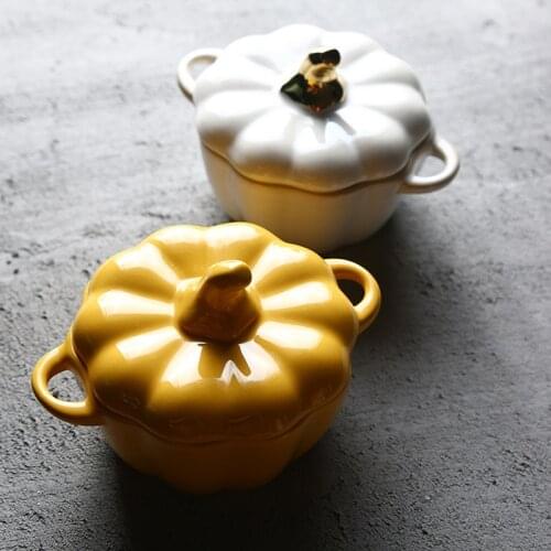 Pumpkin Cup Double Ear Bowl Home Kitchen Tableware Ceramic Baking Soup Bowl Cute Small Bowl