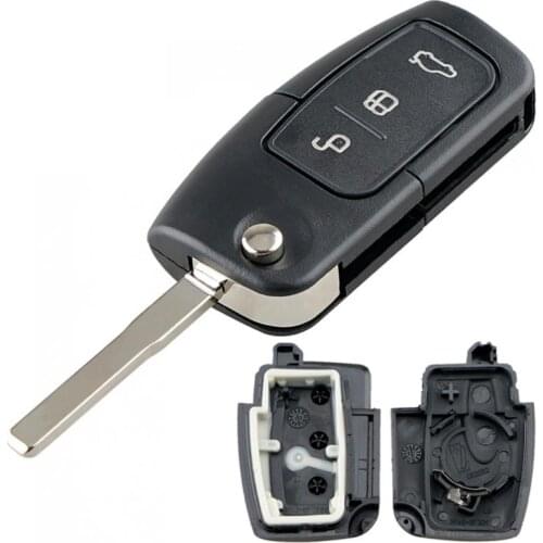 1pcs Black Durable 3 Buttons Car Key Fob Case Shell Replacement with HU101 Blade Flip Folding Remote Cover fit for Ford Focus