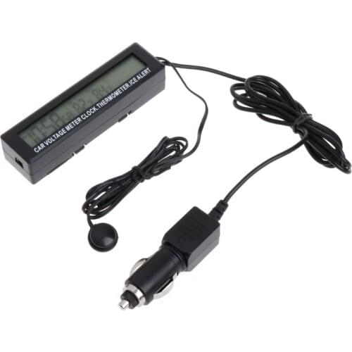 Digital LCD Clock Car Voltmeter Thermometer Battery Voltage Temprerature Monitor 12V/24V