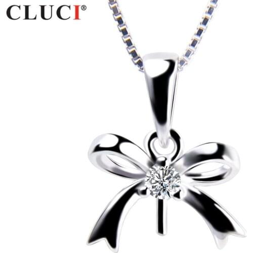CLUCI Jewelry 100% Sterling Silver 925 butterfly 7mm Pearl Pendant DIY For Women Jewelry,Can stick Pearl on SP309SB
