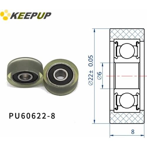 Diameter 22mm, PU polyurethane bearing ,Rubber coated soft pulley/Roller ,width 8mm