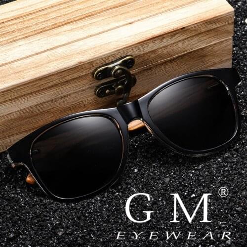 GM Natural Wooden Sunglasses Men Polarized Fashion Sun Glasses Zebra Wood Oculos de sol masculino