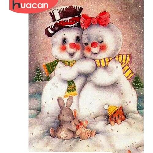 HUACAN 5D Diamond Painting Snowman Cross Stitch Kit New Arrival Diamond Embroidery Cartoon Mosaic Winter Christmas Decoration