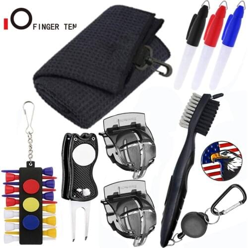 8Pcs Divot Repair Tool Golf Towel Tri-fold Brush Tee Bag Club Cleaning Ball Liners Kit Set Accessories Gift Drop Shipping