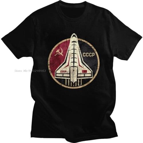 Classic Vintage CCCP T-shirt Men Space Shuttle Emblem Tshirt Short Sleeve USSR Rocket Investigation Summer T Shirt Cotton Tee