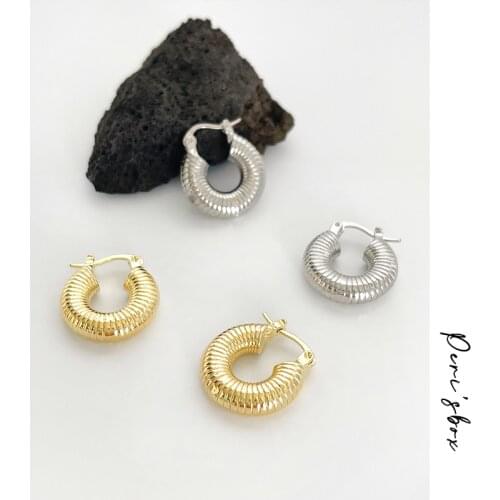 PerisBox Classic Small Geomtric Chunky Thick Huggie Earring For Women Minimalist Gold Silver Color Tube Carved Hoop Earrings