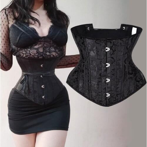 23cm Short Tors Women 24 Steel Bones Waist Cincher Corset Waist Slimming Underbust Fajas Steampunk Accessories Femme Black 8130