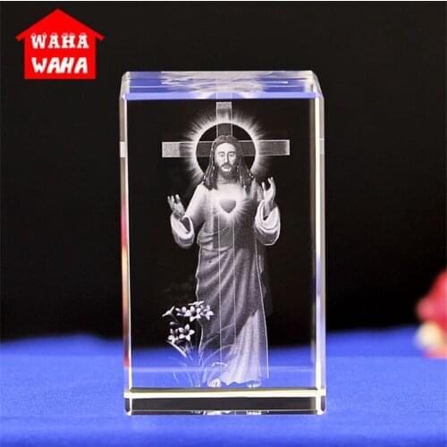 Jesus K9 Crystal Laser 3D Internal Statue Sculpture Inter-engraving Figurines Miniatures Crystal Religious Art Craft Home Decor