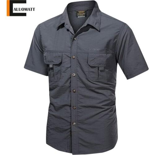 Summer Mens Military Shirts Casual Short-sleeve Tops Tactical Army Cargo Shirt Men Fashion Slim Solid Work Chest Pocke Tops
