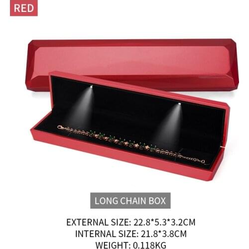 Top Selling Red Led Female Necklace Display Storage Jewelry Box Earring Wedding Ring Bracelet Showcase Holder Anniversary Gift