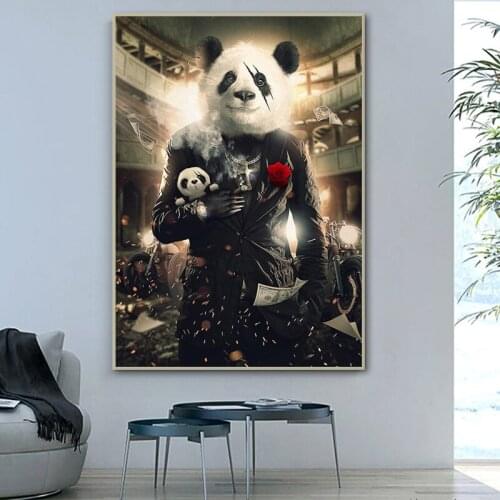 Locomotive Party Decoration Painting Panda Vintage Poster Animal Wall Art Funny Monkey Canvas Pictures for Living Room Bedroom