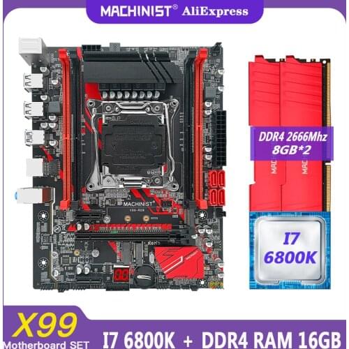 X99 motherboard LGA 2011-3 set kit with Intel core I7-6800K processor DDR4 16GB(2*8GB) 2666mhz RAM memory M-ATX X99-RS9