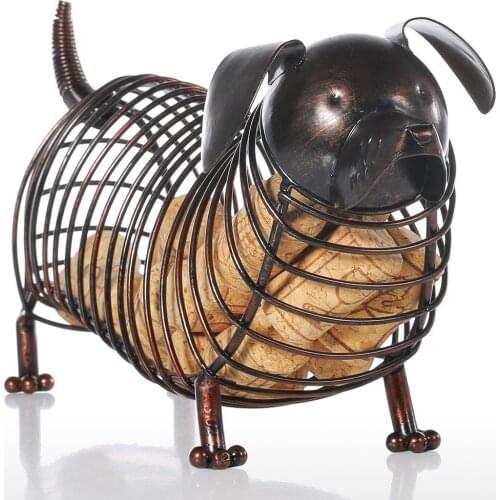 Tooarts Metal Animal Figurines Dachshund Wine Cork Container Modern Artificial Iron Craft Home Decoration
