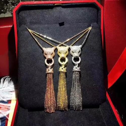 Fashion pahthere jewelry cz stones panther necklace tassels leopard pendant for female girls luxury brand wedding jewelry