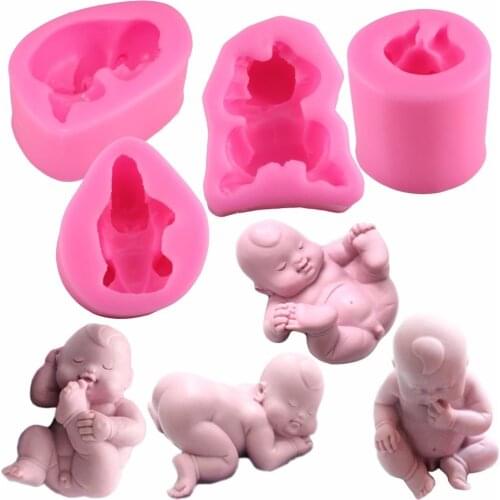 Mujiang 4 Pcs 3D Baby Soap Silicone Mold Candle Polymer Clay Molds Fondant Cake Decorating Tools Chocolate Cake Baking Moulds