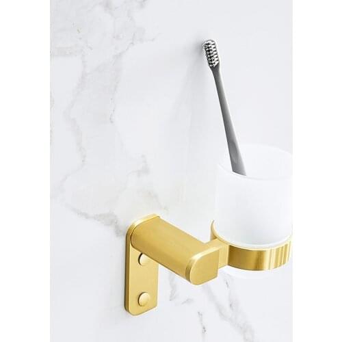 Brushed Gold Bathroom Toothbrush cup Wall-Mounted Space Aluminum Toothbrush Holder Bathroom Accessories