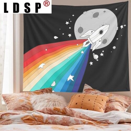 LDSPTapestry Wall Hanging Rainbow Rocket Cartoon Carpet Beach Towel Background Cloth Blanket Yoga Mats Art Bedroom Dorm Decor