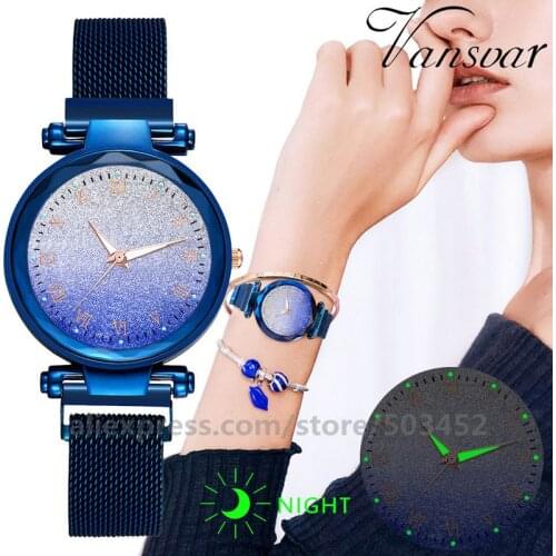 100pcs/lot New Gradient Color Bling Relogio Magnetic Belt Starry Sky Dail Women Watches Luminous Wholesale Ladies Watch