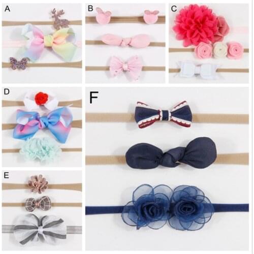 New Hot Sale Bowknot Flower Christmas Childrens Headband Nylon Headband Baby Three-piece Hair Accessories Headwear