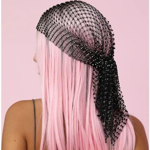 Stonefans New Fashion Rhinestone Headpiece Head Scarf for Women Hollow Bling Crystal Headband Black Hair Tress Hair Accessories