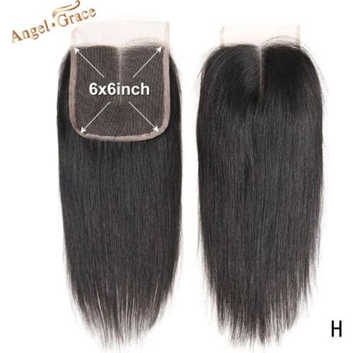 Angel Grace 6x6 Lace Closure Straight Hair Remy Brazilian Human Hair Natural Color 8 - 20 Inch Pre Plucked Swiss Lace Closure