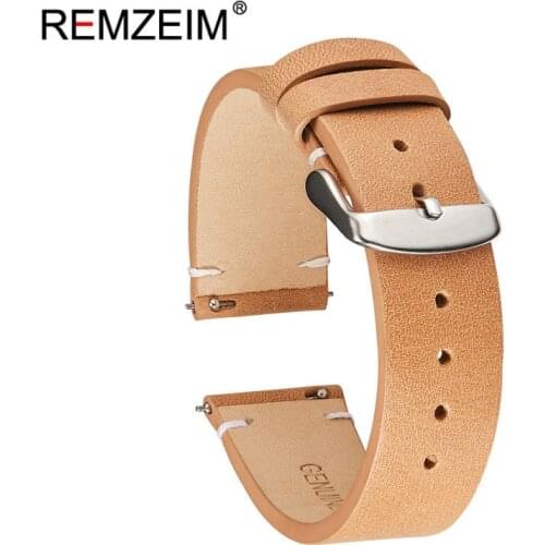 REMZEIM Calfskin Leather Watchband Quick Release Watch Band Wrist Strap 18mm 20mm 22mm Smart Watch Strap Watches Accessories