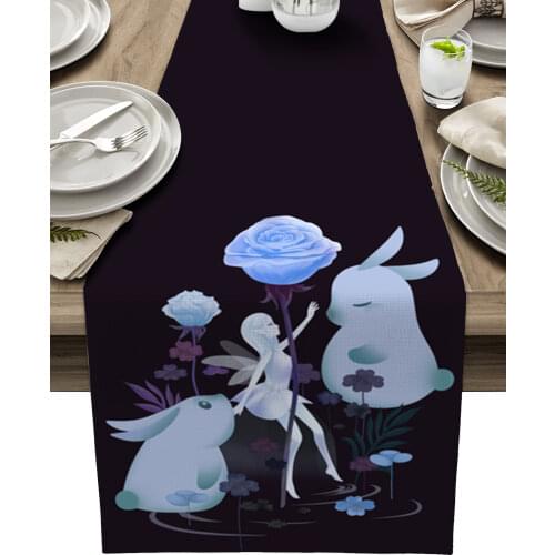 Elf Bunny Rose Leaf Table Runner Luxury Home Dining Table Coffee Table Holiday Wedding Decoration Party Dinner Table Runner