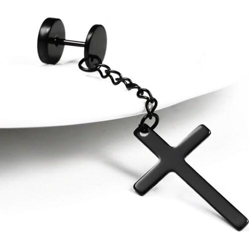 1 Piece Punk Gothic Stainless Steel Stud Earring Cross Round Fake Ear Taper Dumbbell Fashion Women Men Rock Jewelry
