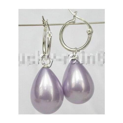 AAA 15*7mm lavender drip sea shell pearl earring 925 silver Loop Lovely Fine Nobility Ladys Womens Earrings