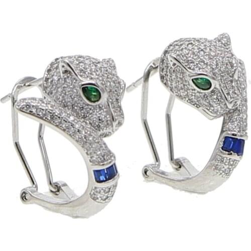 Cool gold filled sparking cz paved Animal leopard earring Luxury ice out bling bling cz fashion elegant women girls jewelry