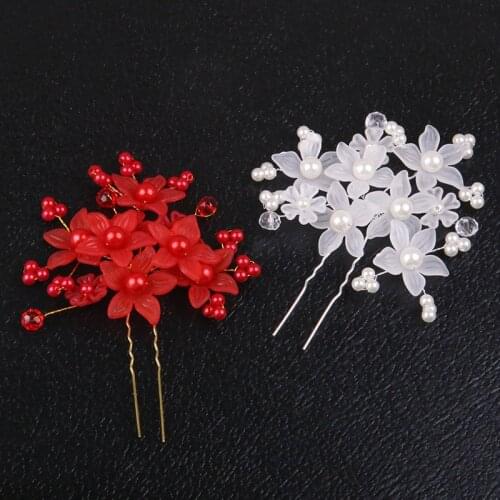 Bridal Ornament Headdress Flower Pan Hair U-Shaped Hairpin Hair Fork Frosted Pearl Hair Plug Wedding Dress Modeling Accessories