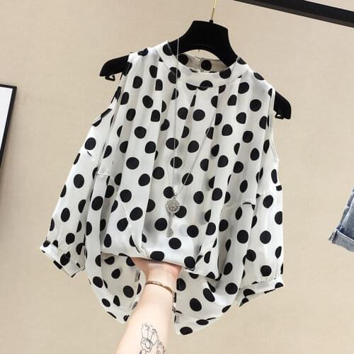 Off Shoulder Top Korea style Polka dot Blouse Women Clothes 4XL Plus size Ladies Tops Casual Chiffon Summer Short sleeve