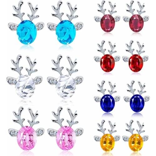 Ladies Rhinestone Reindeer Ear Stud Earring Korean Style Women Elegant Cute Animal Elk Antler Christmas Earring Luxury Jewelry