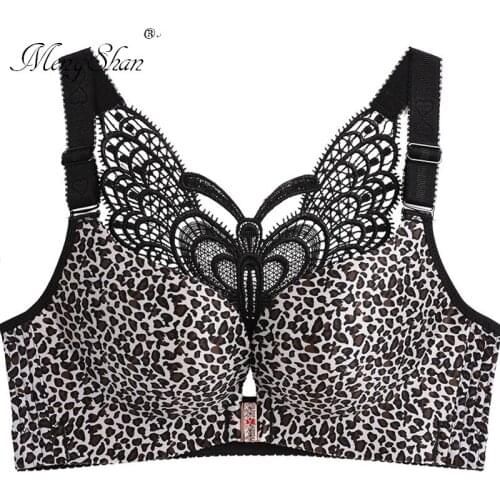 MengShan Front Button Underwear Woman Butterfly enlargement Leopard-print sexy butterfly back plus size bra push up 50D 120E